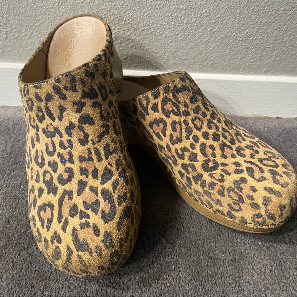 Dansko Brenda mules in Leopard